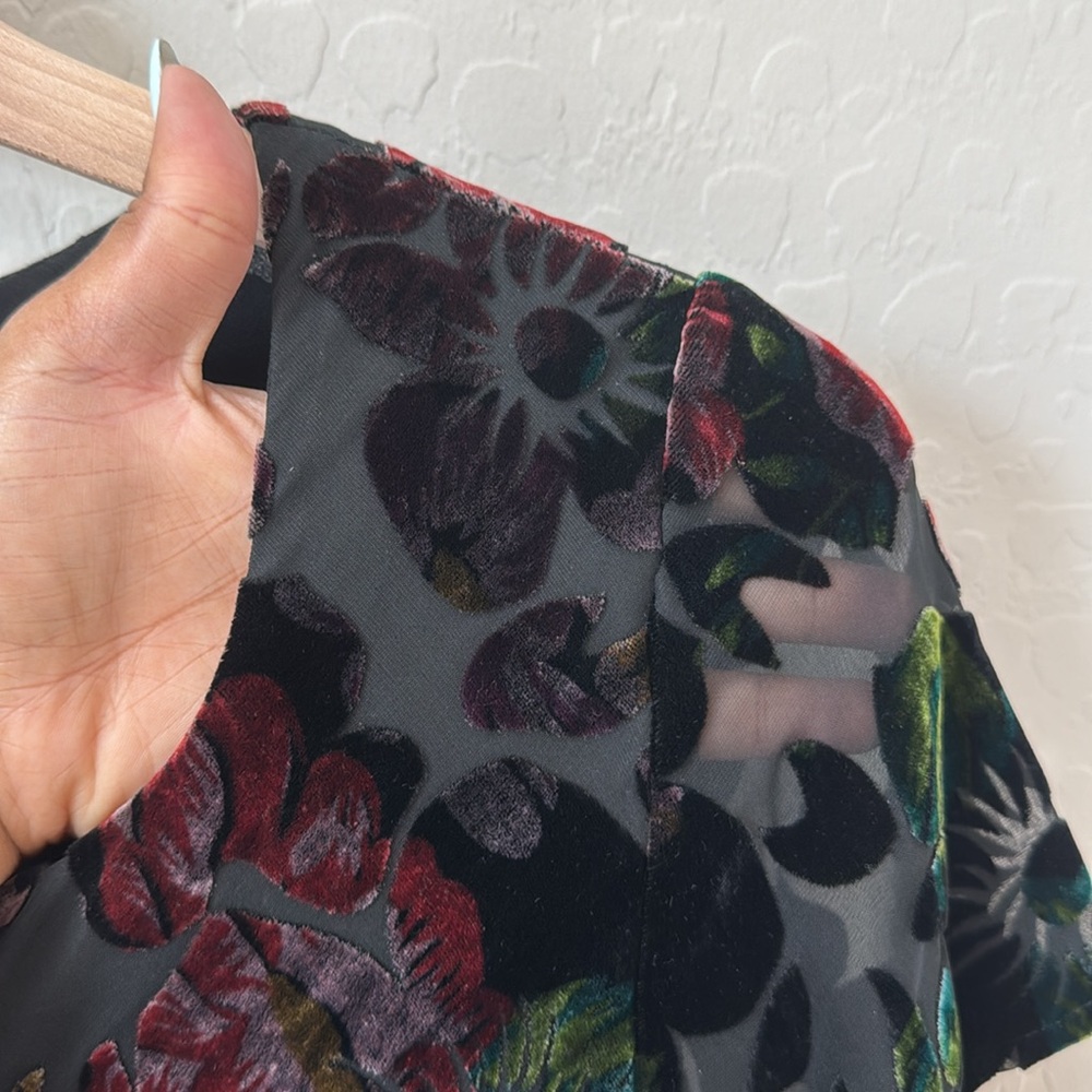 Vintage 90's Velvet Floral Overlay Maxi Dress Short Sleeve Size Small - Picture 5 of 5